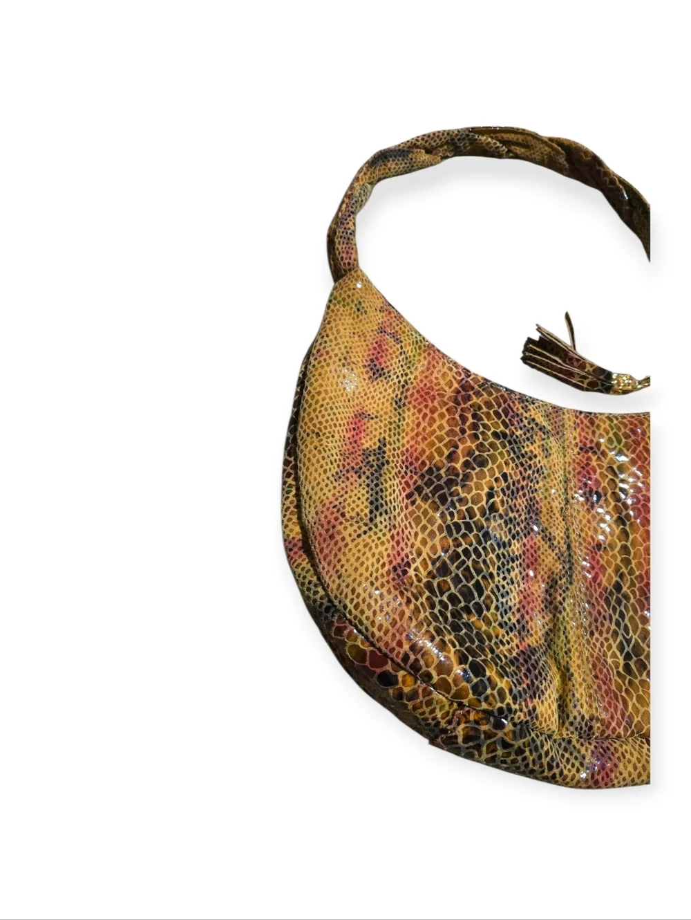 Pinky Snake-Print Crescent Hobo Leather Shoulder Bag